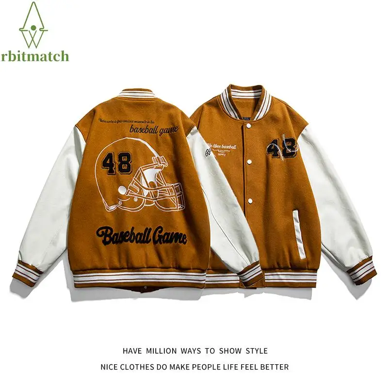 

New Arrival Spring Autumn Letterman Varsity Bomber Jacket Men and Women Baseball Stadium Award College Patchwork Coat Embroidery