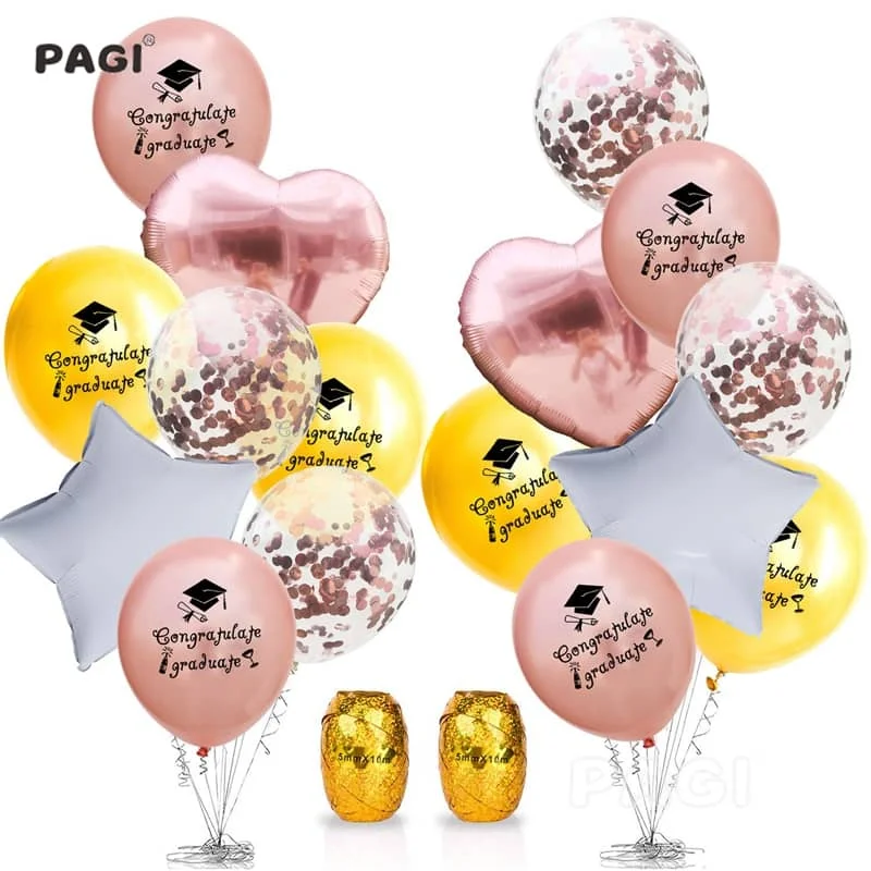 

2022 Gold Black Graduation Party Decorations Latex Balloons Set Congrats Grad Confetti Foil Balloon Decor Graduation Photo Props