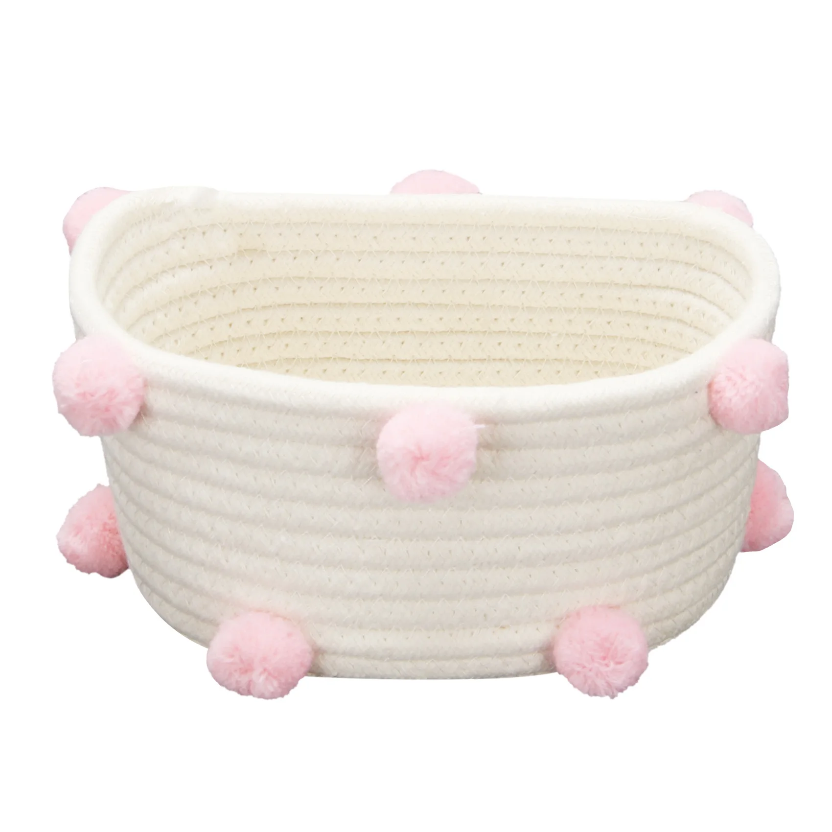 

Cotton Woven Storage Basket Cute Pompom Decor Sundries Finishing Box Nordic Cosmetic Toys Organizer Frame Pink S