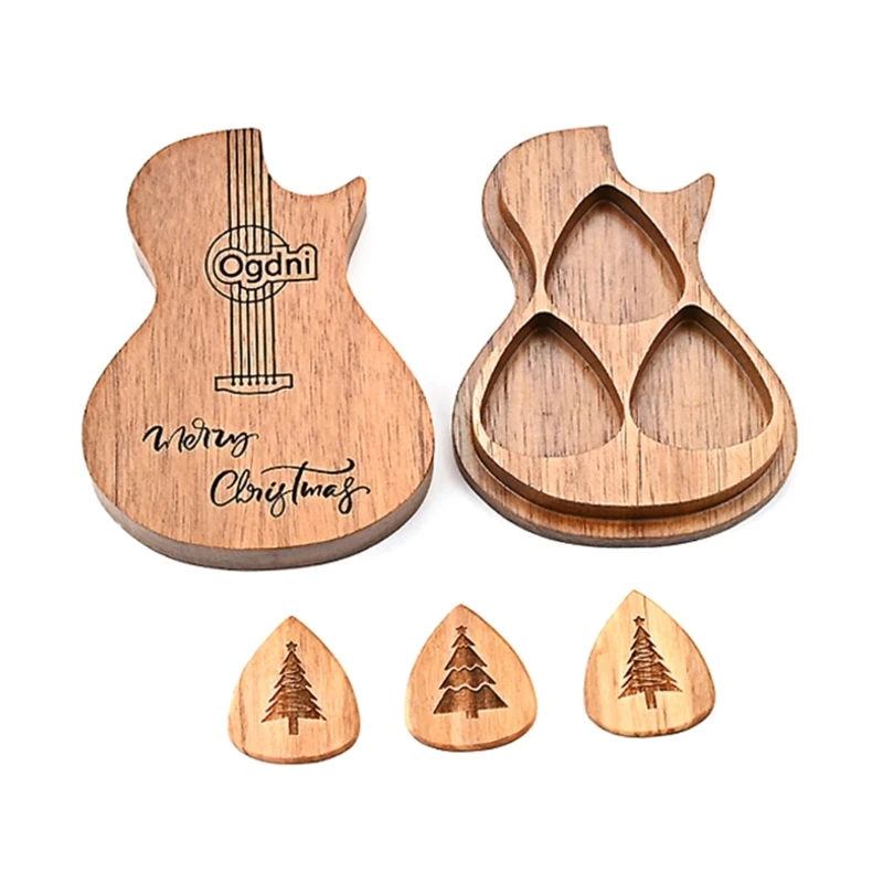 

Guitar Pick Box Holder with 3 Pack Wood Guitar Picks, Guitar Shaped Plectrums , Bass Guitar Box Musical Instrument