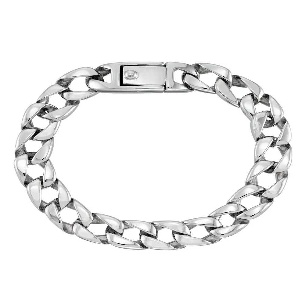 

Men Wide Solid Curb Link Bracelet in Brilliant White , 9".
