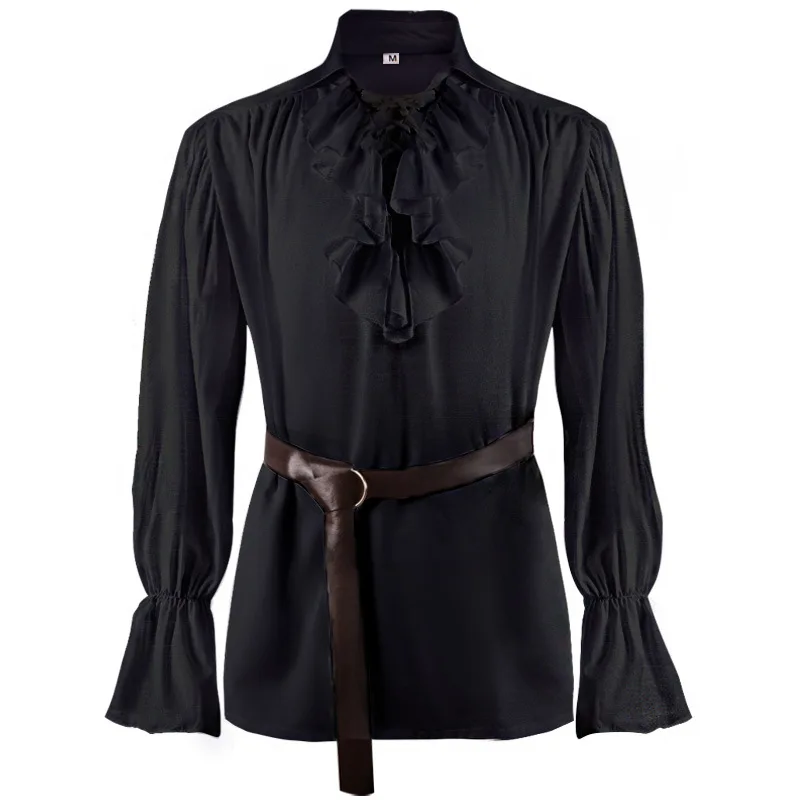Parklees Pirate Ruffle Shirt for Men 2022 Retro Gothic Medieval Viking Long Sleeve Shirt Halloween Cosplay Party Costume Chemise