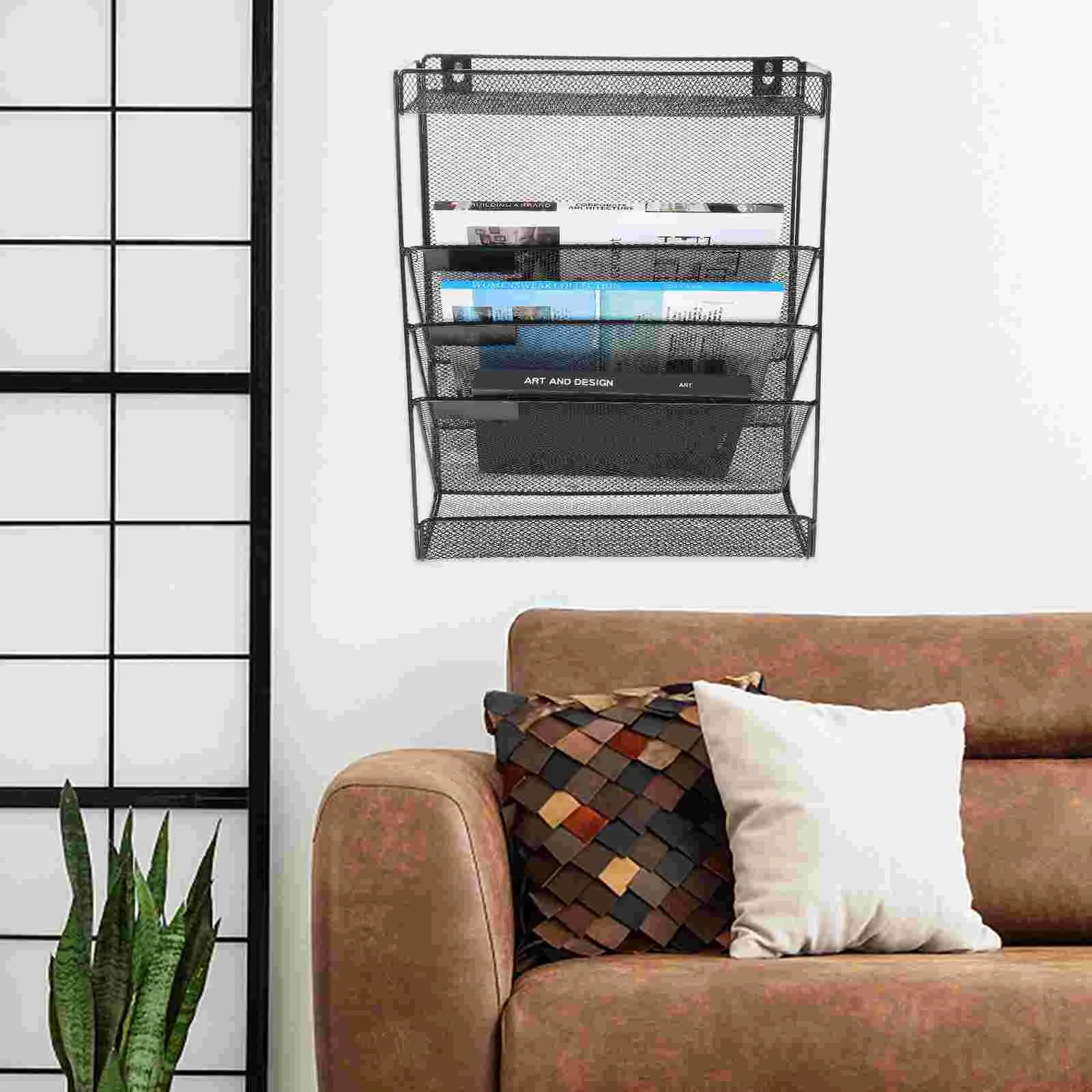 

Wall File Organizer Holder Magazine Hanging Rack Pockets Mountfolder Mounted Black Metal Office Bathroom Pocket Mesh Folders