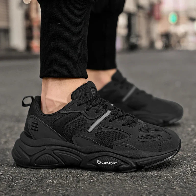 Кроссовки мужские из натуральной кожи спортивная обувь на платформе сетчатые