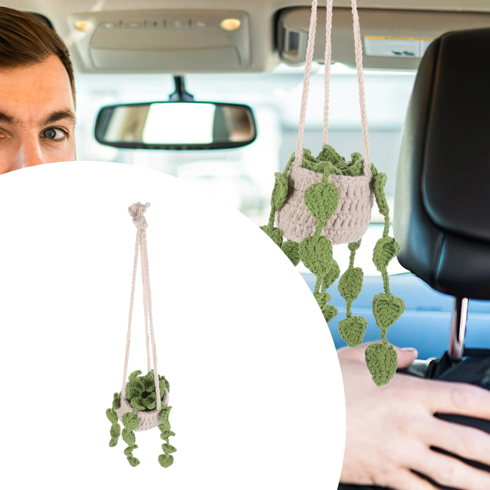 

Crochet Car Mirror Hanging Creative Ornament Rearview Decor Accessories Pendant Accessory Interior