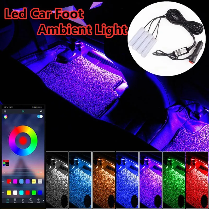 

LED Car Foot Light Ambient Lamp With USB Wireless Remote Music Control Multiple Modes Automotive Interior Decorative Lights