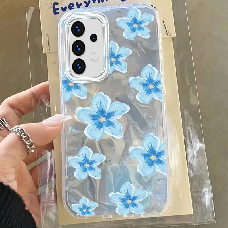 Милый модный чехол с цветным цветком для Samsung Galaxy A54 A13 A53 A33 A24 A34 A14 4G 5G черный