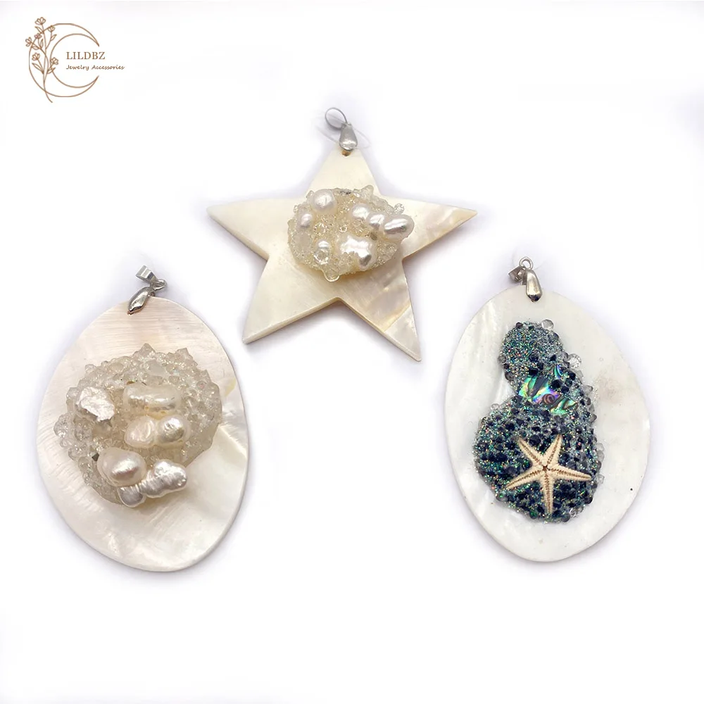 

Irregular Shape Natural Freshwater Shells Seven Color Pendant Pentagonal Pendant Diy Charms for Jewelry Making Necklace Earrings