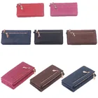 Модные женские кошельки, кошелек из матовой полированной кожи, дневной клатч с двойной молнией, кошелек с ремешком на запястье