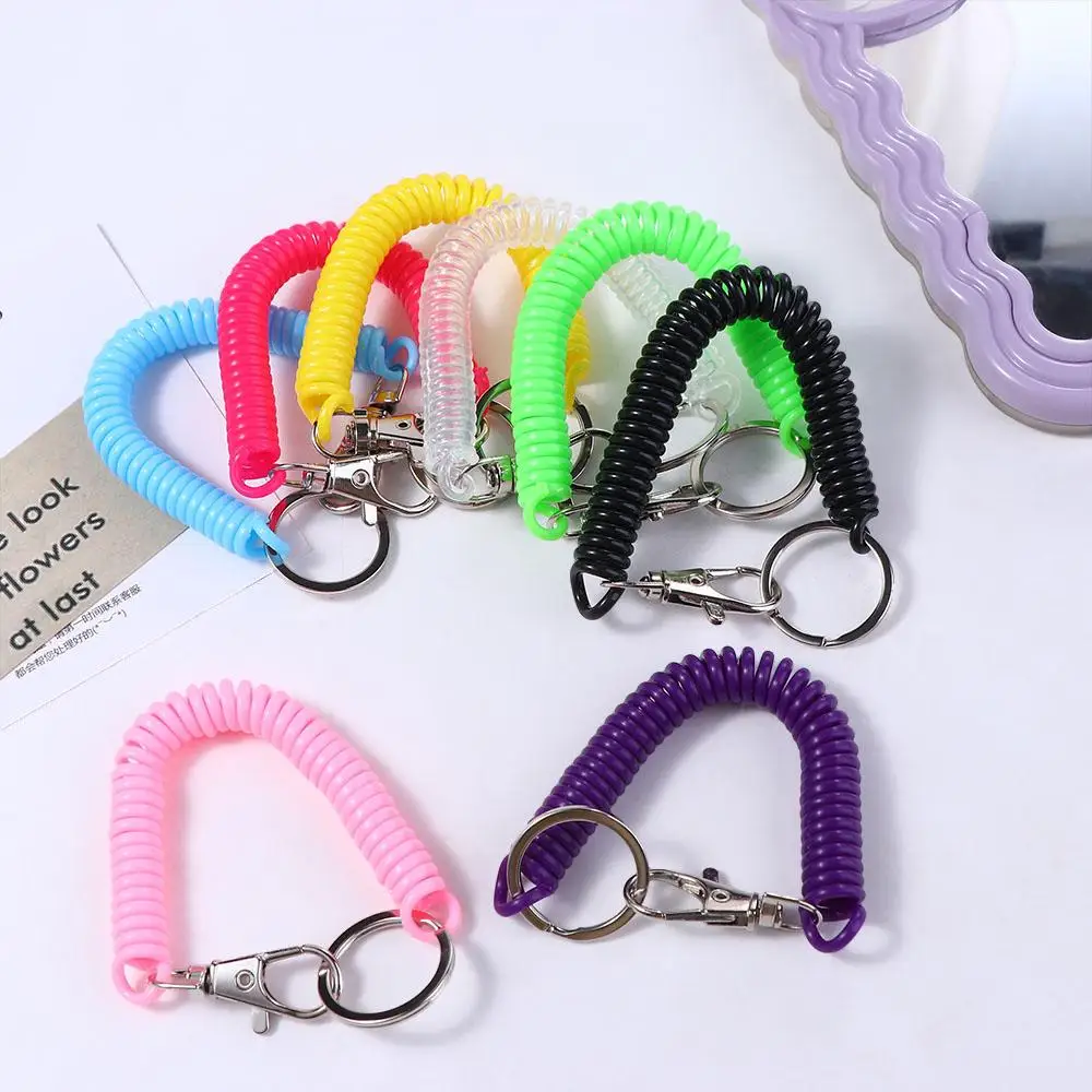 

With Metal Clasp Spring Keychain Lanyard Spring Hook Keyring Key Hooks Anti-lost Lobster Clasp Stretch Spring Coil