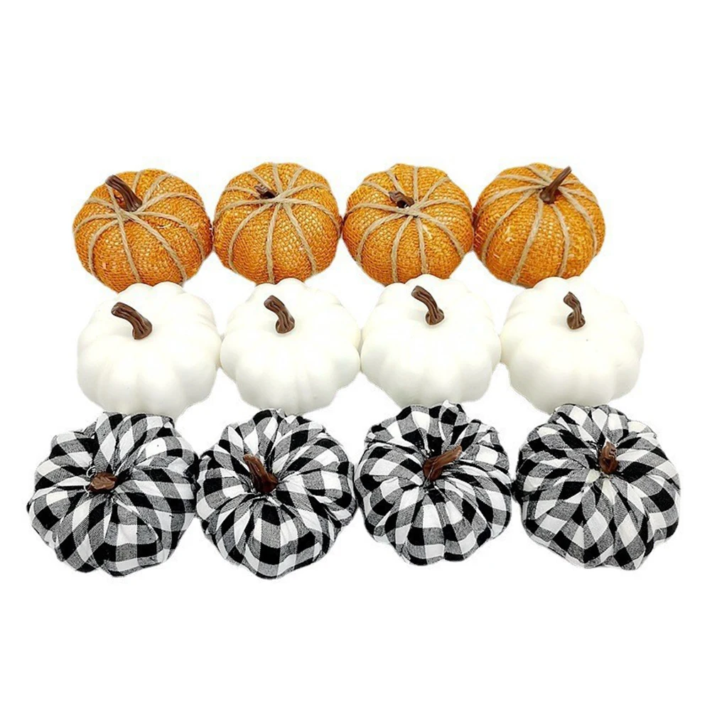 

12Pcs Artificial Pumpkins Set Durable Linen Fall Harvest Pumpkins For Thanksgiving Halloween Decorations Party Supplies