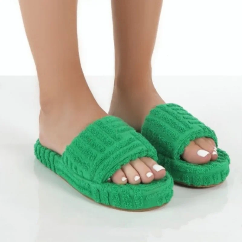 Women Slippers Modern Fashion Towel Shoes Home Platform Slides 2022 New Sexy Luxury Design Solid Non Slip Ladies Shoes
