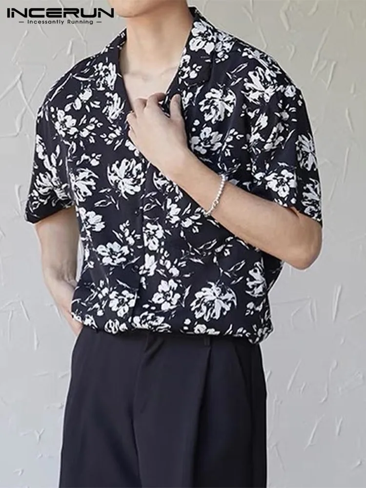 

Мужская рубашка с цветочным принтом, коротким рукавом и отворотом