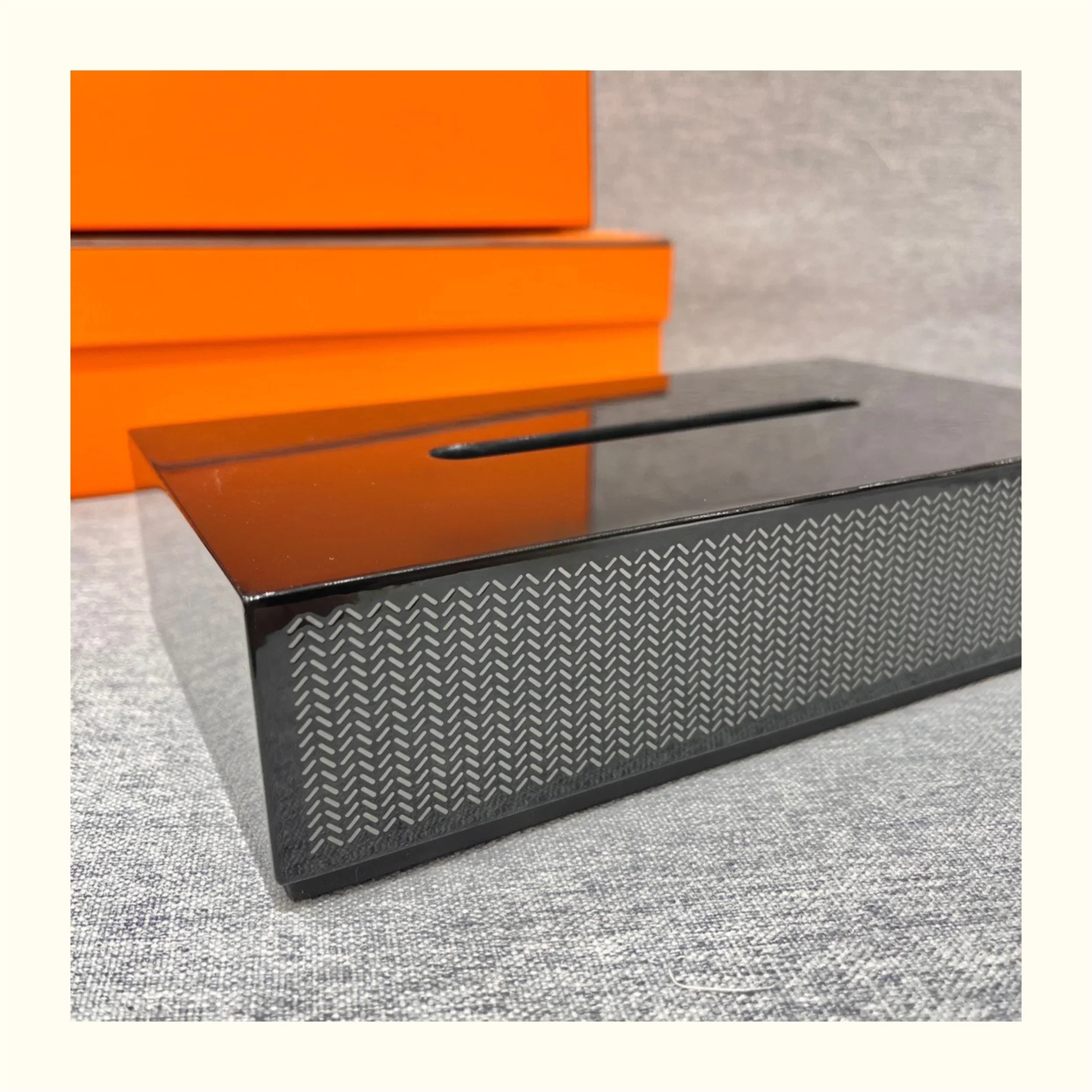 European-Style High-End Home Hand-Painted Carved Wooden Tissue Box Rectangular Square Bright Matte Contrast Color Paint logo