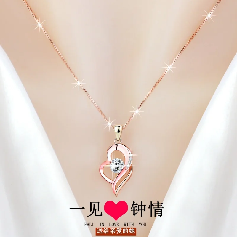 

Necklace Women's 925 Sterling Silver Rose Gold Plated Lovely Pendant Light Luxury Ins Silver Jewelry Three-Piece Set Jewelry 202