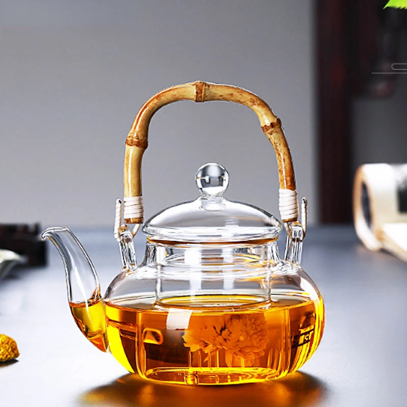 

Borosilicate Glass Teapot Convenient Heated Teapot With Removable Filter Clear Flower Tea Cup Pot Juice Jug Hot Drinkware