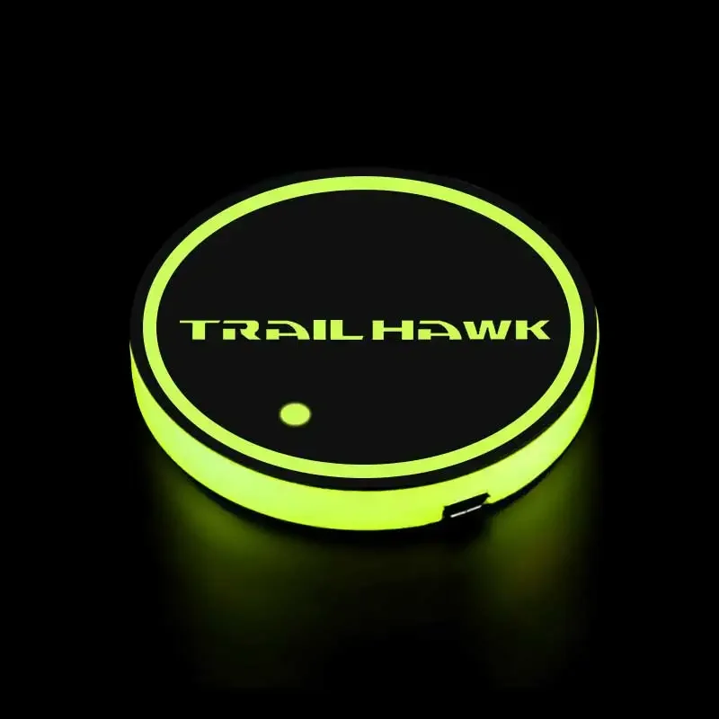 Фото 7-цветный коврик для Jeep Trailhawk с логотипом, светящийся коврик для чашки, светодиодная подставка для воды, держатель для напитков, украшение, атмосферный свет, стиль №5
