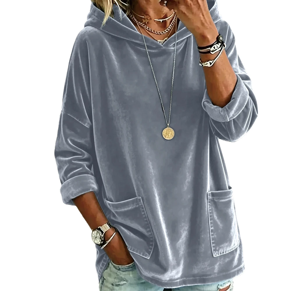 Фото Женские флисовые худи на осень-зиму, однотонные, повседневные, с капюшоном, оверсайз, уютные, модные пуловеры, осенние наряды, размер 3XL №1
