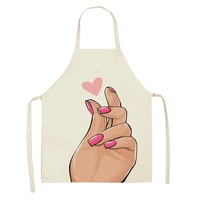 pink nails printed linen sleeveless aprons kitchen women pinafore cooking baking waist bib home cleaning tools wholesale price