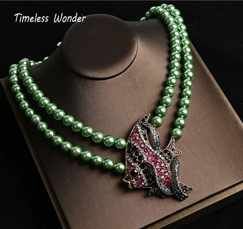 

Timeless Wonder Geo Beaded Zircon Fish Necklace for Women Designer Jewelry Goth Runway Rare Top Luxury Brand Vintage Party 2614