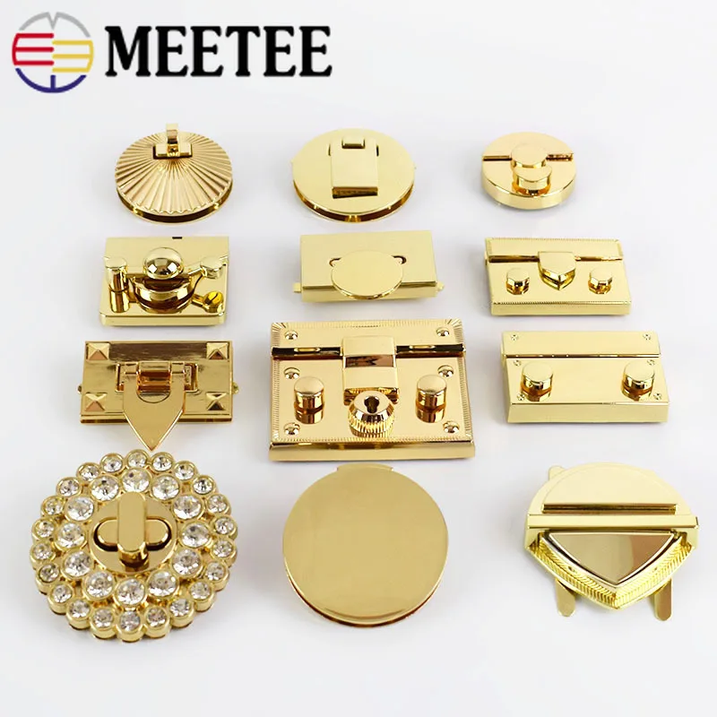 Meetee 2/5Pcs Meetee Gold Metal Lock Clasp Turn Twist Lock Closure Snap Clip Buckles DIY Bag Purse Hardware Repair Accessories