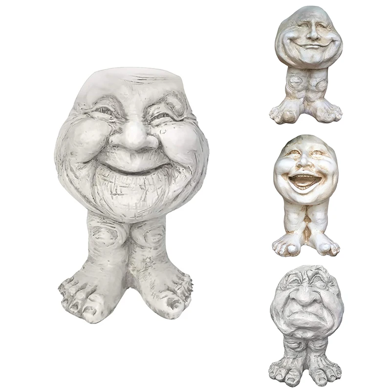 

Muggly's Smiling Face Statue Vase Funny Muggle Face Resin Flower Pot Garden Planter Desktop Indoor Flower Pot Decor