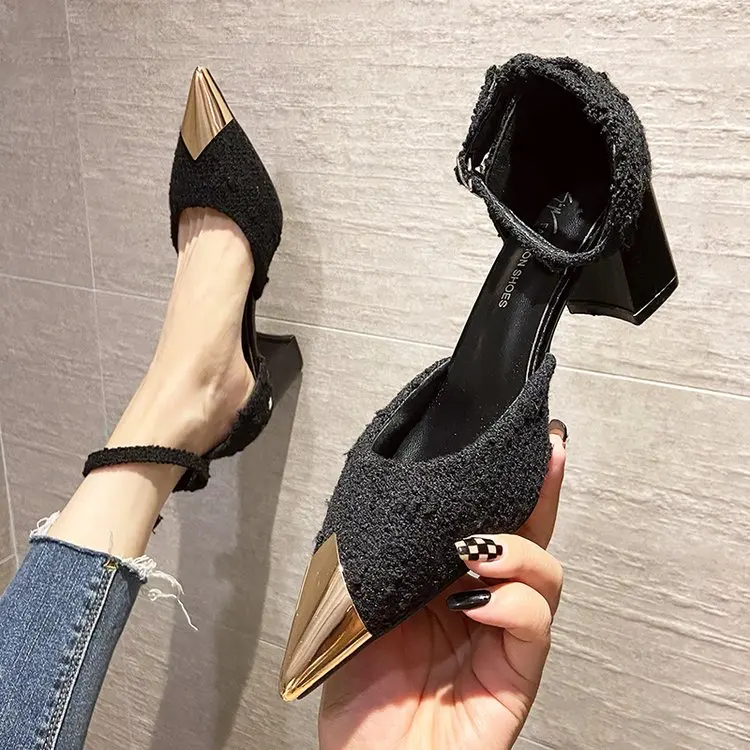

Ladies High Heel Shoes Fashion Low Heel Shoes Ladies Casual Thick Heel Hollow Professional Pump Square Heel Women's Shoes
