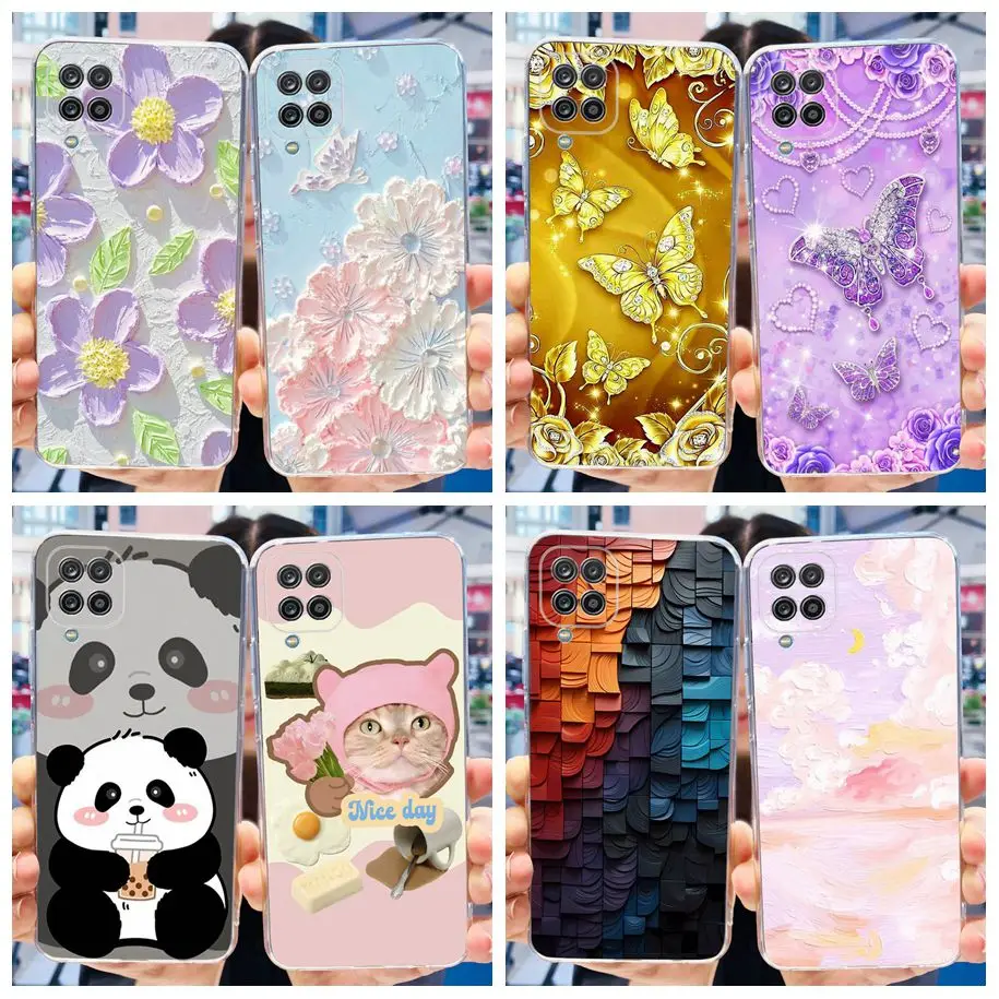 Силиконовый чехол для Samsung Galaxy A12 Модный мягкий с мраморной бабочкой M12 F12