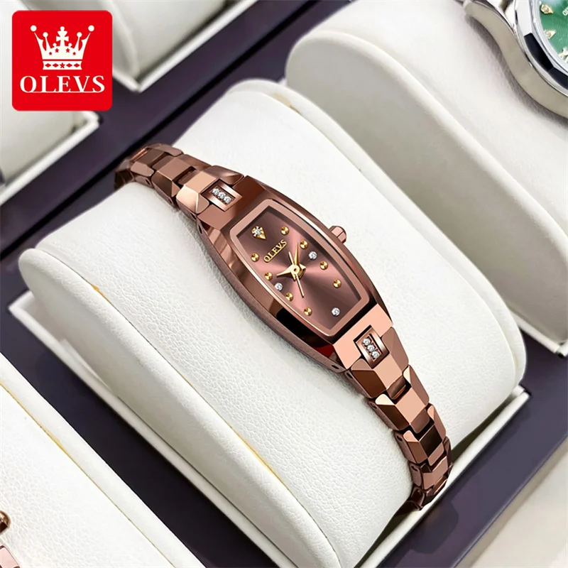 OLEVS Rose Gold Women Watches Luxury Dress Quartz Ladies Wrist Watch Small Tungsten Steel Watches Bracelets For Female Gift