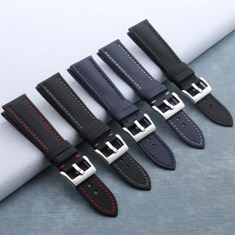 Мягкий Черный Синий Холщовый нейлоновый кожаный ремешок 23 мм для наручных часов