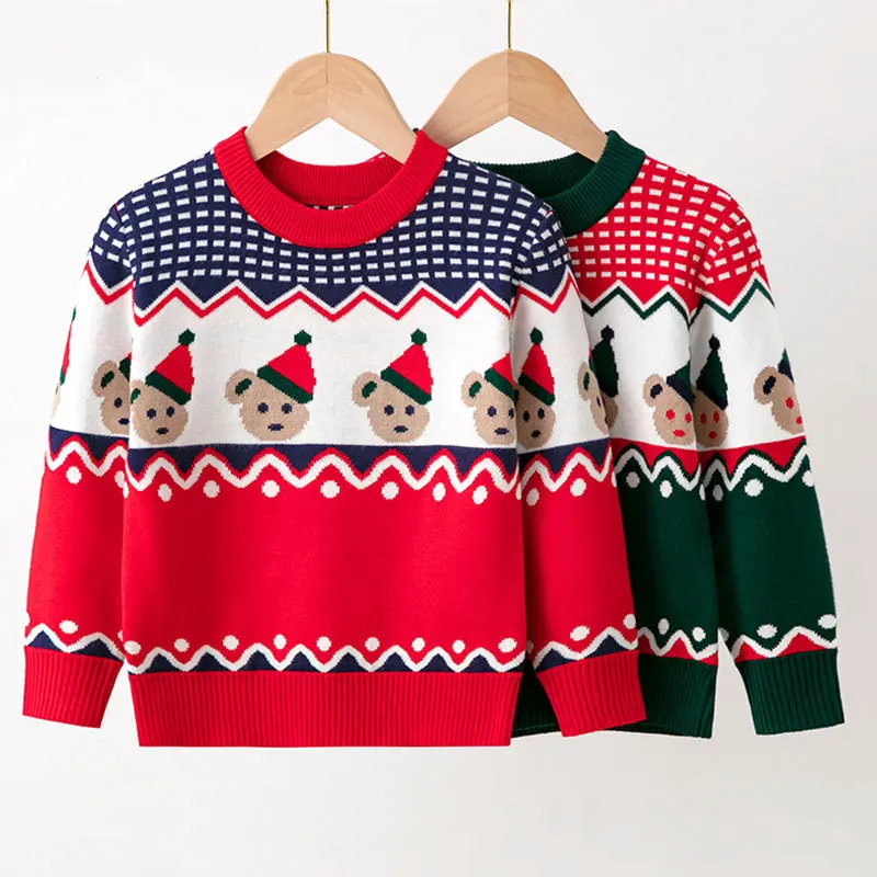 

2022 Christmas Clothes Baby Boys Girls Sweaters Kids Long Sleeve Toddler Knit Sweaters Children Cotton Tops Coat Autumn Winter