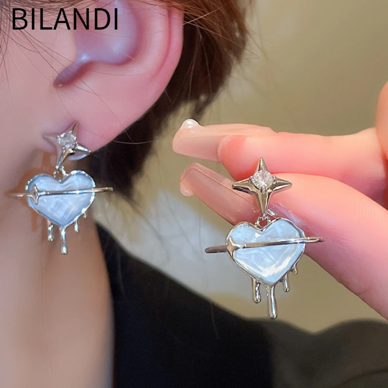 

Bilandi Fashion Jewelry 925 Silver Needle Star Earrings 2023 Trend New Delicate Design Resin Heart Earrings For Women Girl Gift