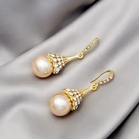 2021 new baroque earrings champagne golden color pearl pendant earrings light luxury fashion temperament earring ear studs