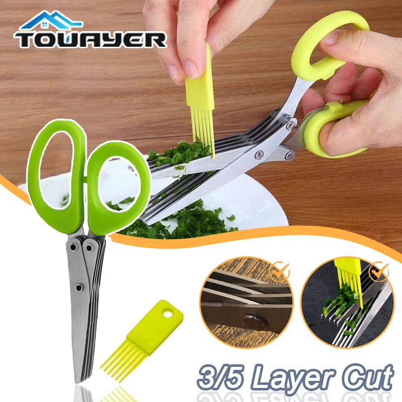 

Multifunctional Multi Layers Green Onion Scissors Stainless Steel Knife Onion Cutter Cutting Herb Seaweed Spice Kitchen Scissors