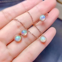 meibapj natural opal simple earrings ring and necklace 3 pcs suits for women real 925 sterling silver fine jewelry set