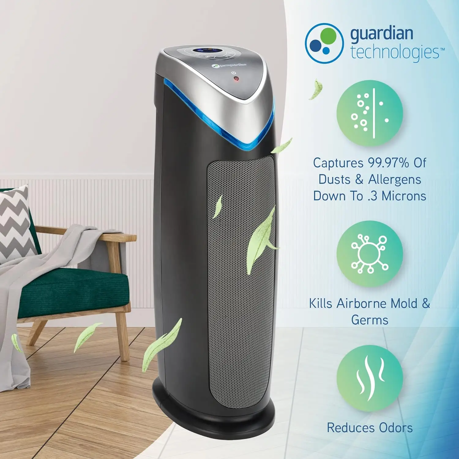 

Guardian Air Purifier with HEPA Filter,Removes 99.97% of Pollutants,Covers Large Room up to 743 Sq. Foot Room in 1 Hr,UV-C Light