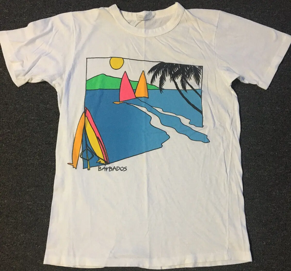 Vtg 80s Барбадос рубашка для серфинга S закат пляж тропический скейт Vaporwave 90s OP TC с