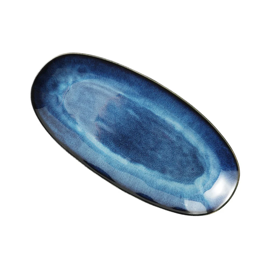 

Керамическая тарелка для суши, блюдо для рыб, фруктов, поднос для еды, семейная тарелка для дома, ресторана, отеля (синие маленькие размеры)