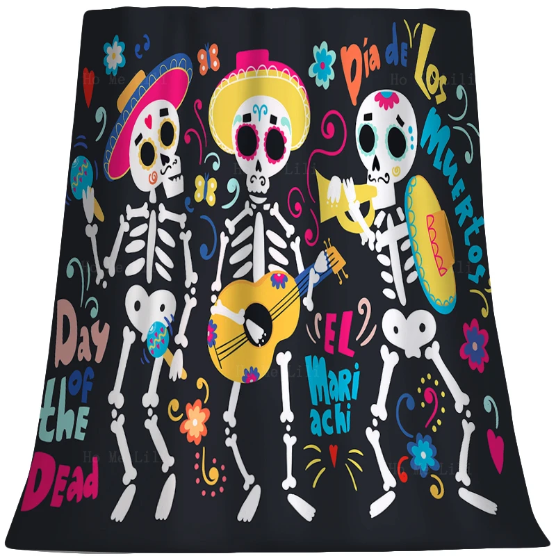 

Day Of The Dead Sugar Skull Skeleton Couple In Love Flower Romantic Rose Halloween Soft Cozy Flannel Blanket