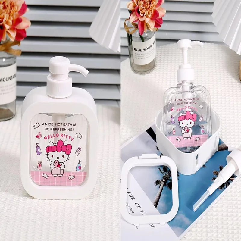

300ML Kawaii Sanrios Cinnamonroll Kuromi My Melody Travel Pump Bottle Cartoon Lotion Shampoo Shower Gel Soap Dispenser Gift