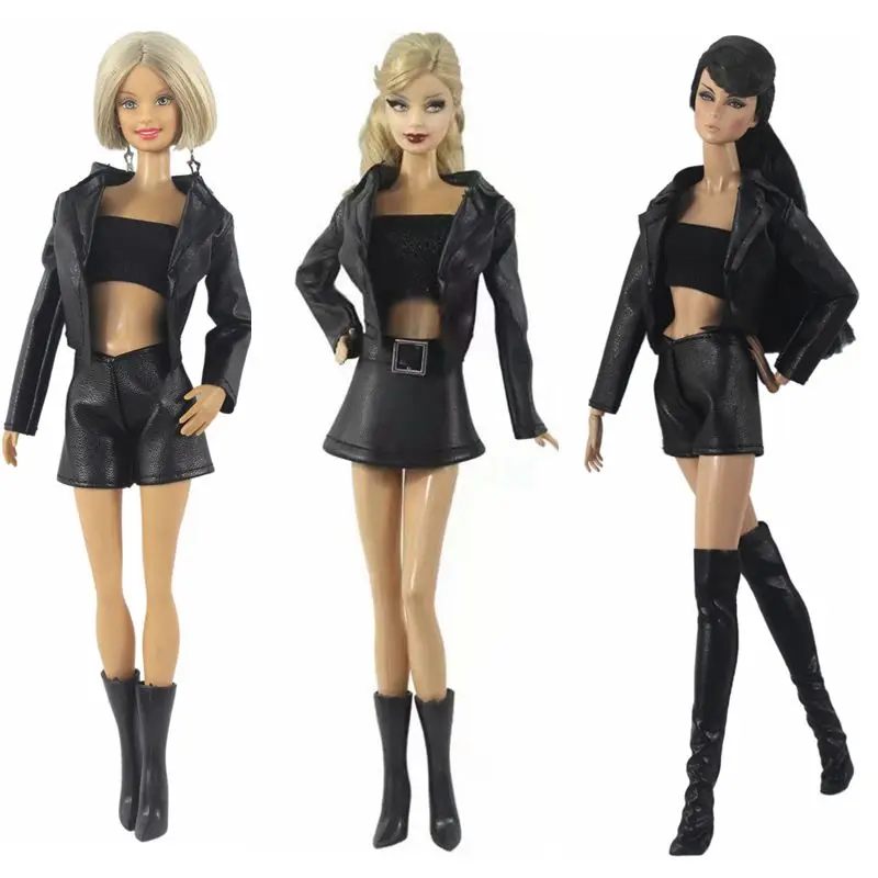 

1/6 BJD Doll Clothes For Barbie Outfits Set Leather Jacket Coat Tank Top Skirt Shorts Boots Socks 11.5" Dolls Accessory Kids Toy