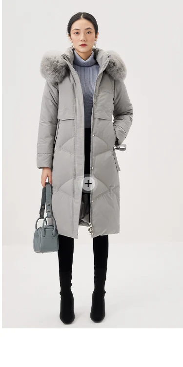 Design Long  White Duck Down 90%  Abrigo Mujer  Women Jacket  Unisex  Winter  Zipper  Slim Fox for Collar and Hat Detachable
