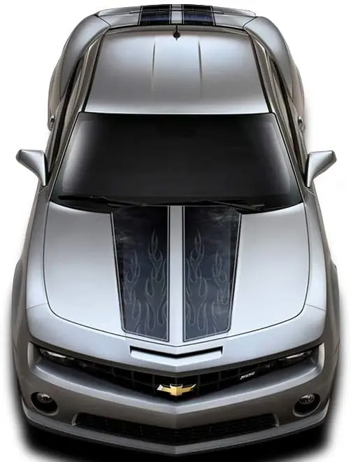 

Car-Gear Hood & Trunk Race Stripes Graphics Kit 3M Vinyl Decal Wrap Compatible with Chevy Camaro 2010-2015 - Ghost Flames