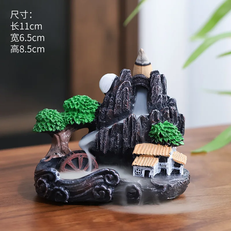 

Fragrance Fireplace Backflow Aroma Smoke Zen Censer HolderIncense Burner Mountains River Waterfall Decoration for Home