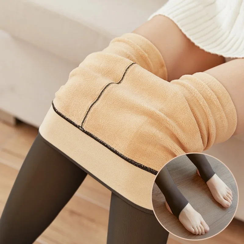 

Winter Thermal Leggings Women Thick Plus Velvet Pantyhose Translucent Lined Sock Pants Super Elastic High Waist Tights Leggings