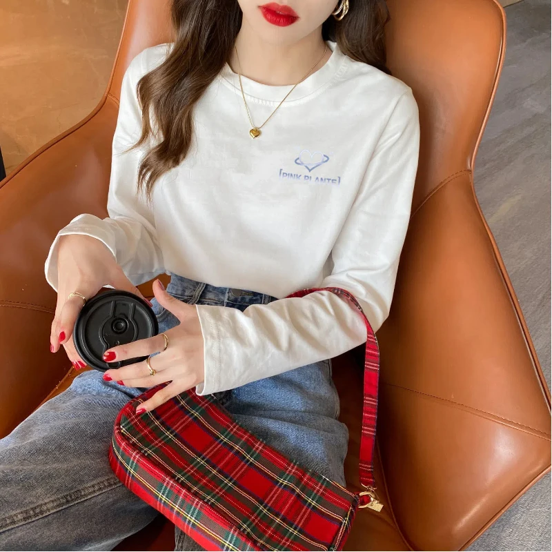 Женский топ с длинным рукавом повседневный минималистичный круглым вырезом