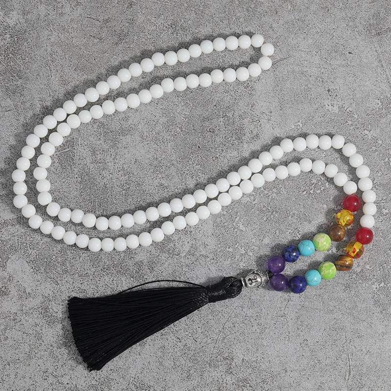 

YUOKIAA Japamala 108 Beads Mala Necklaces Natural 7 Chakra with Buddha Charm Tassel Necklace Bad Japa Meditation Yoga Jewelry