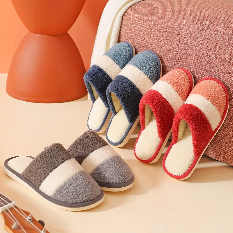 

Soft Plush Cotton Slides Pantuflas Winter Shoe Couple Non-Slip Floor Indoor Home Warm Furry Slippers for Women Bedroom Chaussure