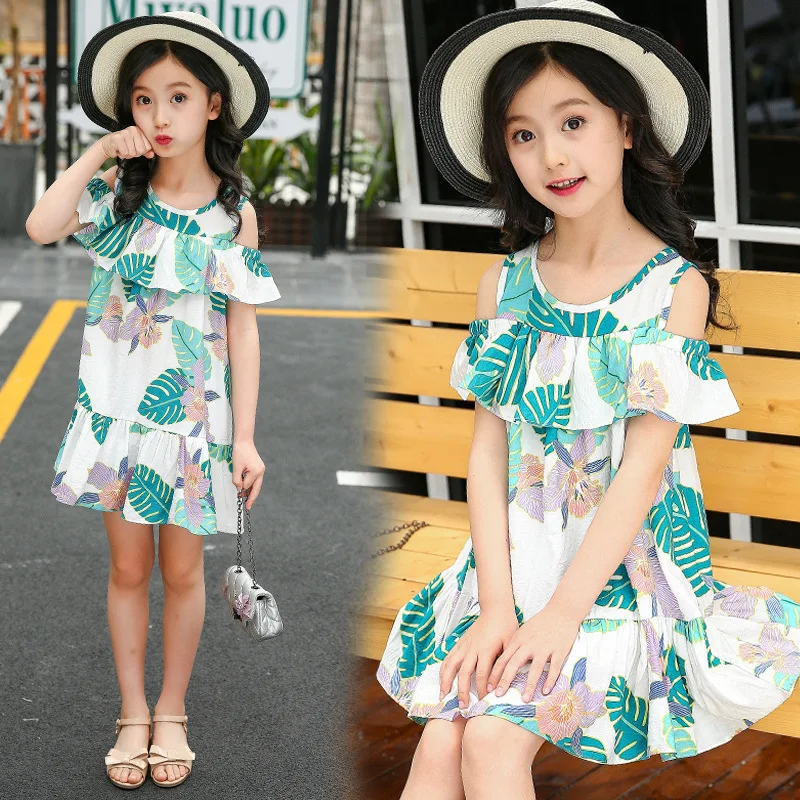 

Летняя детская одежда для маленьких девочек, платье-слинг, Модное детское платье без рукавов с принтом листьев, Пляжное платье