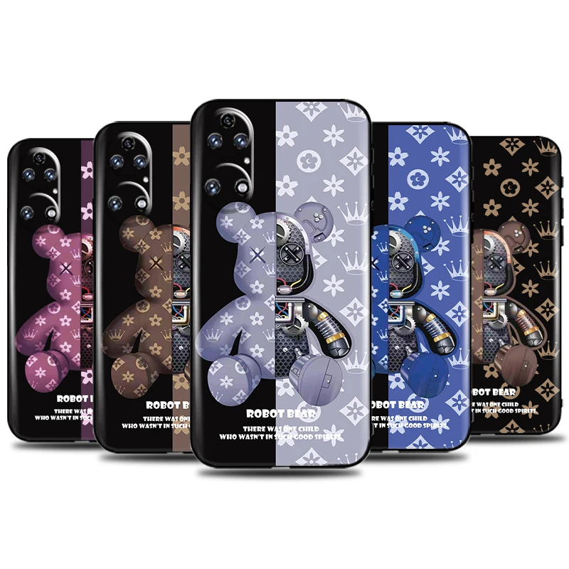 

Luxury Mechanical Bear Phone Case For Huawei P50 P40 P30 P20 Pro Lite 5G P Smart 2021 Back Black Coque Funda Soft TPU
